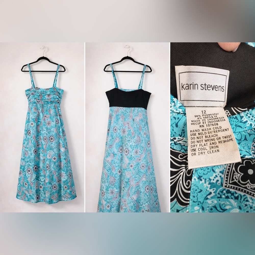 Karin Stevens Y2K Turquoise Boho Maxi Dress | Built-In Bra | Size 12 - Picture 5 of 6
